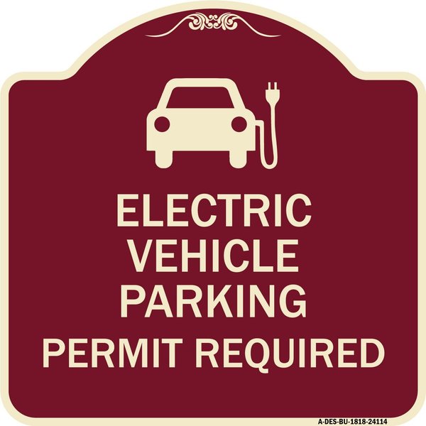 Signmission Electric Vehicle Parking Permit Required Heavy-Gauge Aluminum Sign, 18" x 18", BU-1818-24114 A-DES-BU-1818-24114